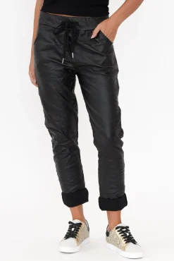 Pants<La Strada Munich Black Wet Look Stretch Pant