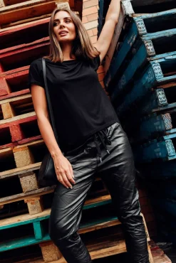 Pants<La Strada Munich Black Wet Look Stretch Pant