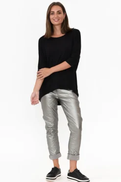 Pants<La Strada Munich Silver Wet Look Stretch Pant