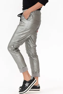 Pants<La Strada Munich Silver Wet Look Stretch Pant