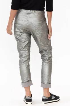 Pants<La Strada Munich Silver Wet Look Stretch Pant