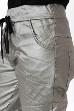 Pants<La Strada Munich Silver Wet Look Stretch Pant