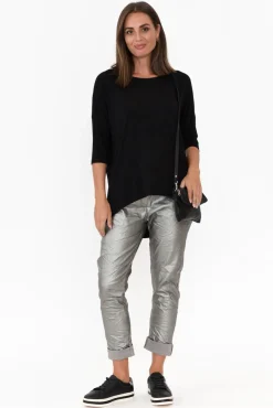 Pants<La Strada Munich Silver Wet Look Stretch Pant