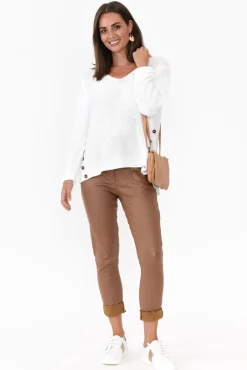 Pants<La Strada Munich Tan Wet Look Stretch Pant