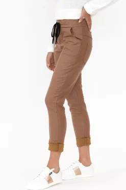 Pants<La Strada Munich Tan Wet Look Stretch Pant