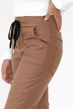 Pants<La Strada Munich Tan Wet Look Stretch Pant