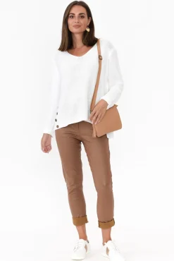 Pants<La Strada Munich Tan Wet Look Stretch Pant