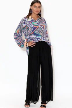 Shirts<Inoa Murphy Cobalt Ripple Puff Sleeve Silk Shirt