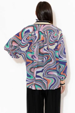 Shirts<Inoa Murphy Cobalt Ripple Puff Sleeve Silk Shirt