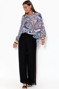 Shirts<Inoa Murphy Cobalt Ripple Puff Sleeve Silk Shirt