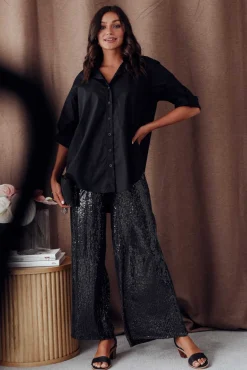 Pants<La Strada Myers Black Sequin Wide Leg Pant