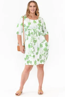Linen Dresses<Hourglass Myley Green Flower Linen Cotton Dress