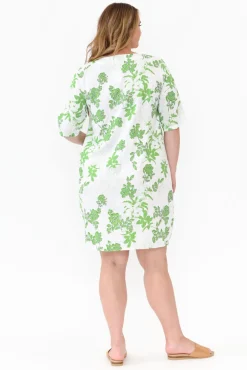 Linen Dresses<Hourglass Myley Green Flower Linen Cotton Dress