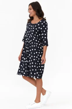 Linen Dresses<Hourglass Myley Navy Dot Linen Cotton Dress