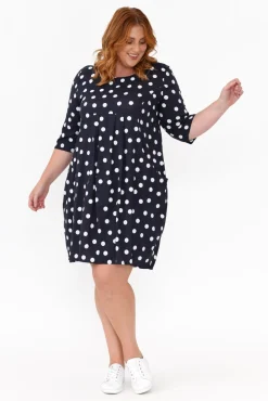 Linen Dresses<Hourglass Myley Navy Dot Linen Cotton Dress