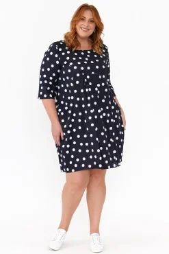 Linen Dresses<Hourglass Myley Navy Dot Linen Cotton Dress