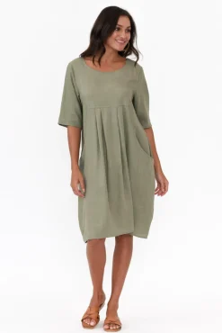 Linen Dresses<Hourglass Myley Sage Linen Cotton Dress