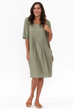 Linen Dresses<Hourglass Myley Sage Linen Cotton Dress