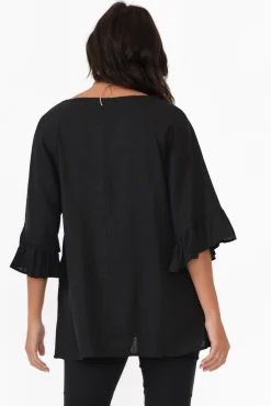 Linen Tops<Hourglass Nala Black Linen Cotton Frill Top