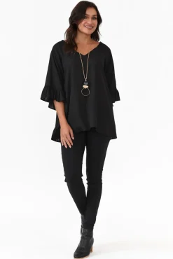 Linen Tops<Hourglass Nala Black Linen Cotton Frill Top