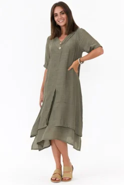 Cotton Dresses<La Mode Nala Khaki Layers Dress