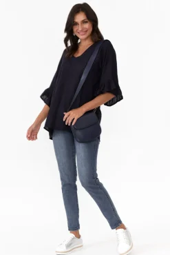 Linen Tops<Hourglass Nala Navy Linen Cotton Frill Top