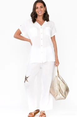 Pants<La Strada Nalda White Leopard Linen Embellished Pant