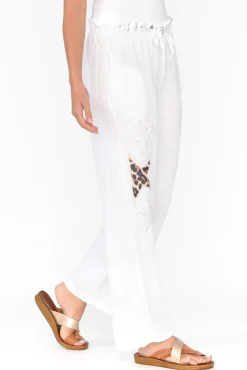 Pants<La Strada Nalda White Leopard Linen Embellished Pant