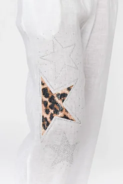 Pants<La Strada Nalda White Leopard Linen Embellished Pant