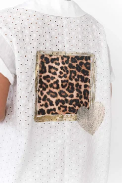 Linen Tops<La Strada Nalda White Leopard Linen Shirt