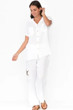 Linen Tops<La Strada Nalda White Leopard Linen Shirt