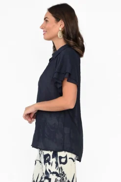 Shirts<Hammock u0026 Vine Nandi Navy Flutter Sleeve Blouse