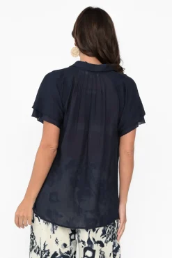 Shirts<Hammock u0026 Vine Nandi Navy Flutter Sleeve Blouse