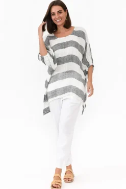 Linen Tops<Rustic Linen Nassau Black Stripe Linen Top