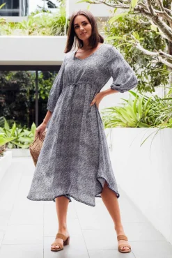 Below Knee Dresses<Slate the Label Nat Blue Floral Midi Dress