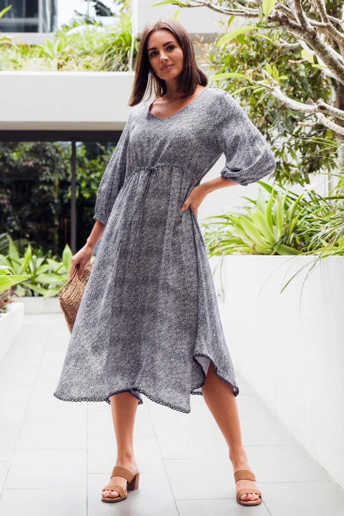 Below Knee Dresses<Slate the Label Nat Blue Floral Midi Dress