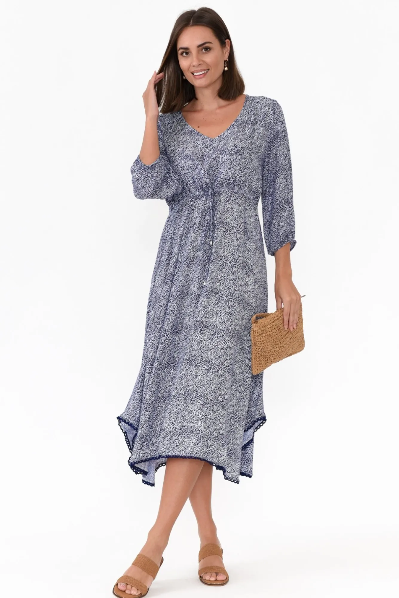 Below Knee Dresses<Slate the Label Nat Blue Floral Midi Dress