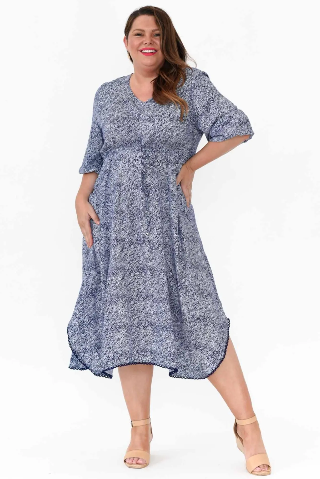 Below Knee Dresses<Slate the Label Nat Blue Floral Midi Dress