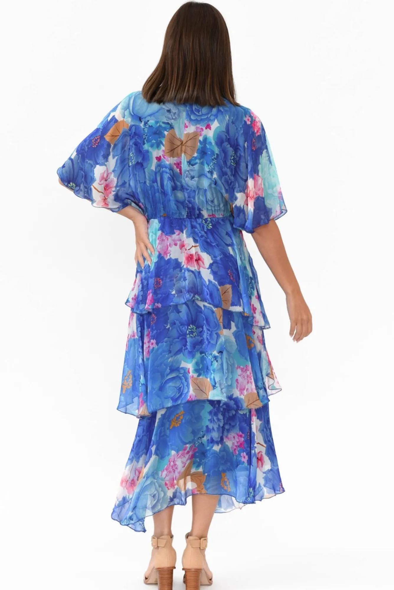Midi Dresses<La Strada Natalie Cobalt Flower Silk Layer Dress