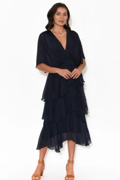Midi Dresses<La Strada Natalie Navy Silk Layer Dress