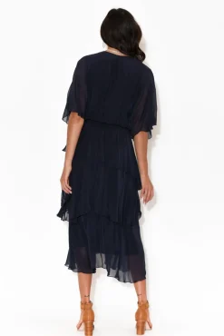 Midi Dresses<La Strada Natalie Navy Silk Layer Dress