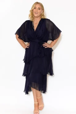 Midi Dresses<La Strada Natalie Navy Silk Layer Dress