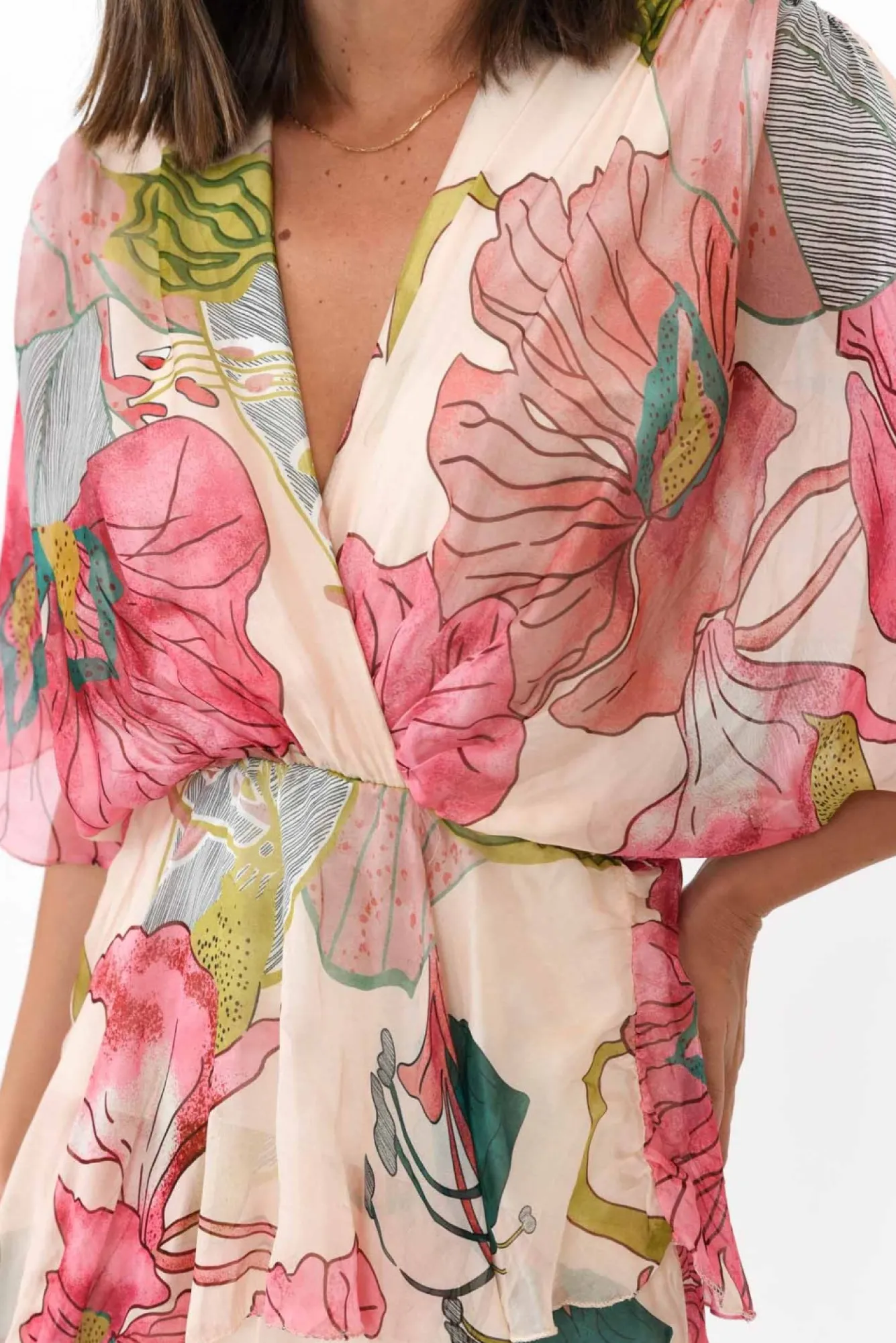 Midi Dresses<La Strada Natalie Pink Flower Silk Layer Dress