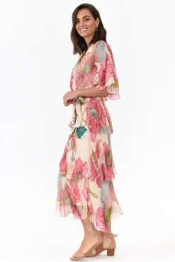 Midi Dresses<La Strada Natalie Pink Flower Silk Layer Dress