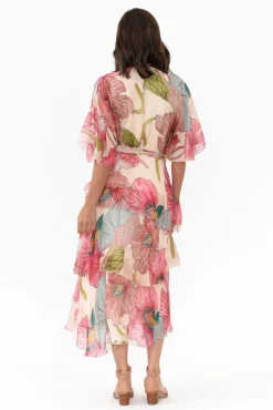 Midi Dresses<La Strada Natalie Pink Flower Silk Layer Dress