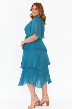 Midi Dresses<La Strada Natalie Teal Silk Layer Dress
