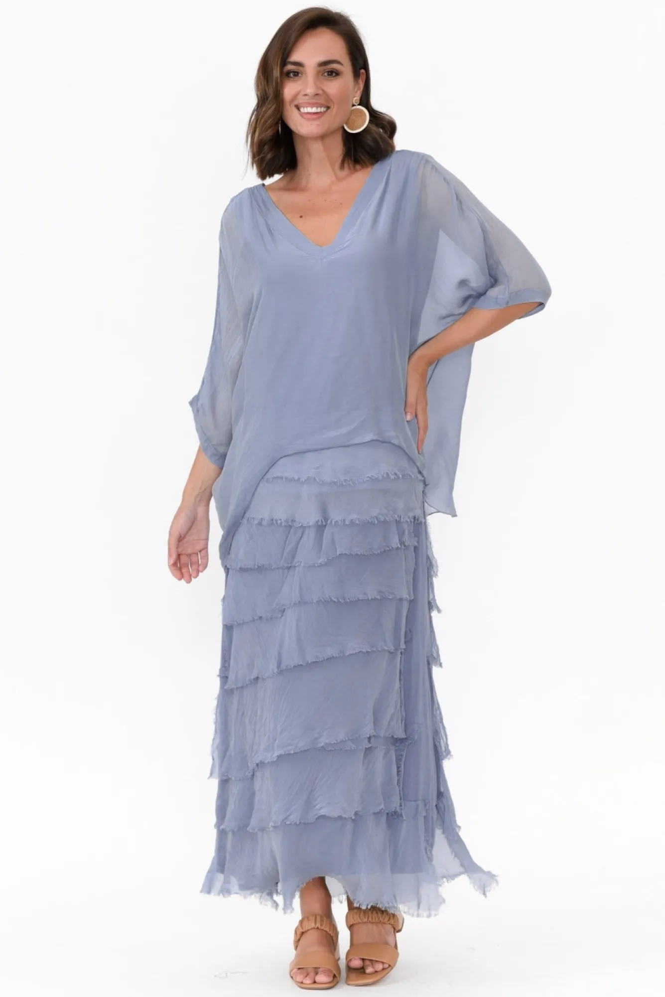 Skirts<Italian Closet Natty Blue Silk Layer Skirt