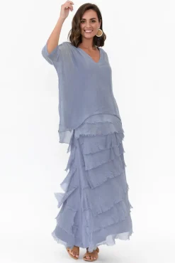 Skirts<Italian Closet Natty Blue Silk Layer Skirt