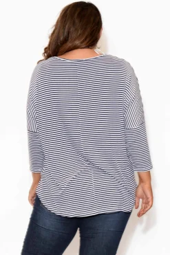 Sleeved Tops<Betty Basics Navy And White Stripe Milan 3/4 Sleeve Top