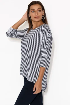 Sleeved Tops<Betty Basics Navy And White Stripe Milan 3/4 Sleeve Top